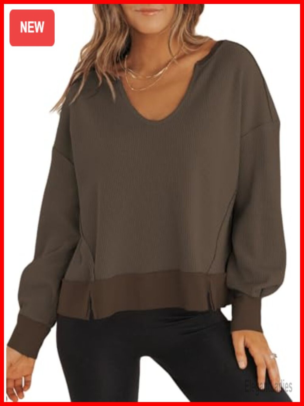 Waffle Knit V Neck Cropped Sweater Long Sleeve Pullover Top for Women
